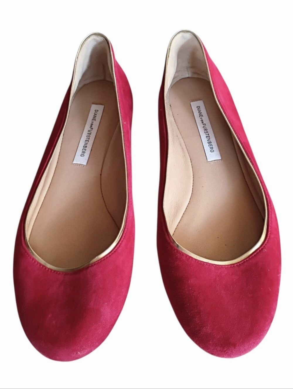 DVF Diane von Furstenberg Flats Red Gold Trim Shoes Sz 36.5 (US 6.5)